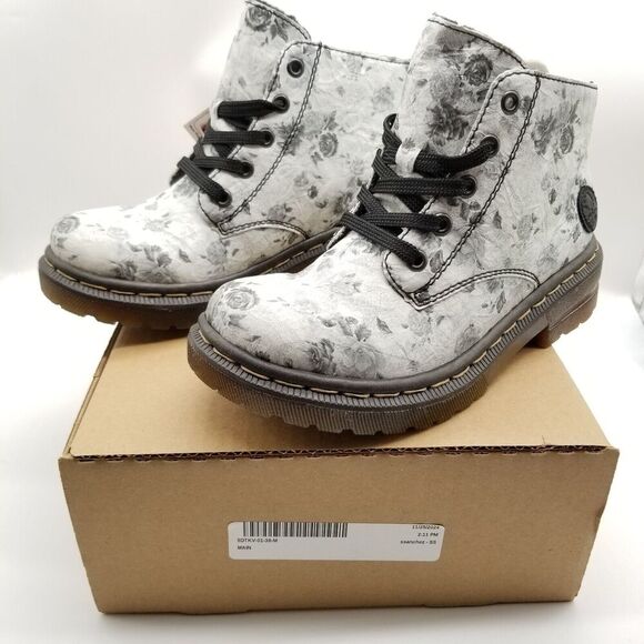Rieker Women Paris 32 Lace-Up Ankle Combat Boots Sz 5.5 Floral Faux Leather